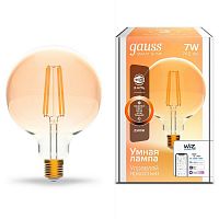 Лампа светодиодная филамент диммируемые Gauss Smart Home Golden G95 Е27 220В 7Вт 2500К картинка 
